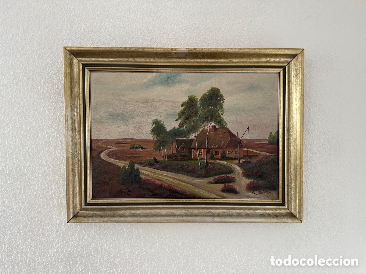 Arte: &Ouml;lgem&auml;lde Landschaft mit Bauernhaus signiert J. Beckers &Ouml;l auf Holz