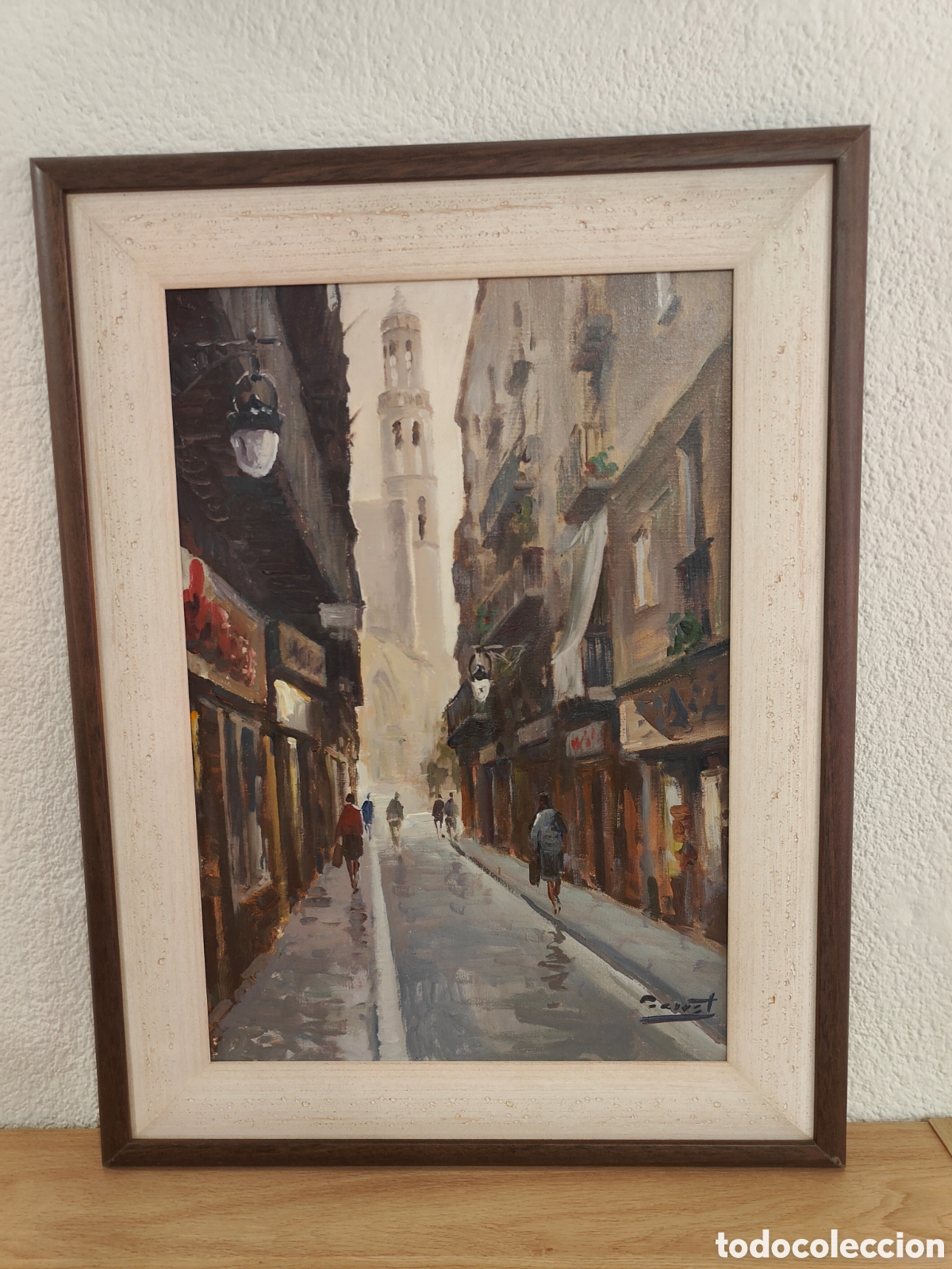 Arte: Pintura &oacute;leo impresionista c/ Argenteria, el Born de Barcelona. Autor Jordi Serra. 10 P
