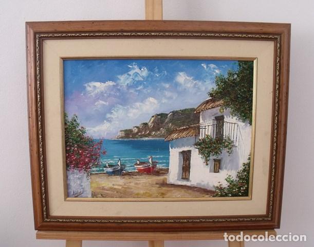 Arte: Cuadro &Oacute;leo sobre madera Paisaje Costero - Firmado