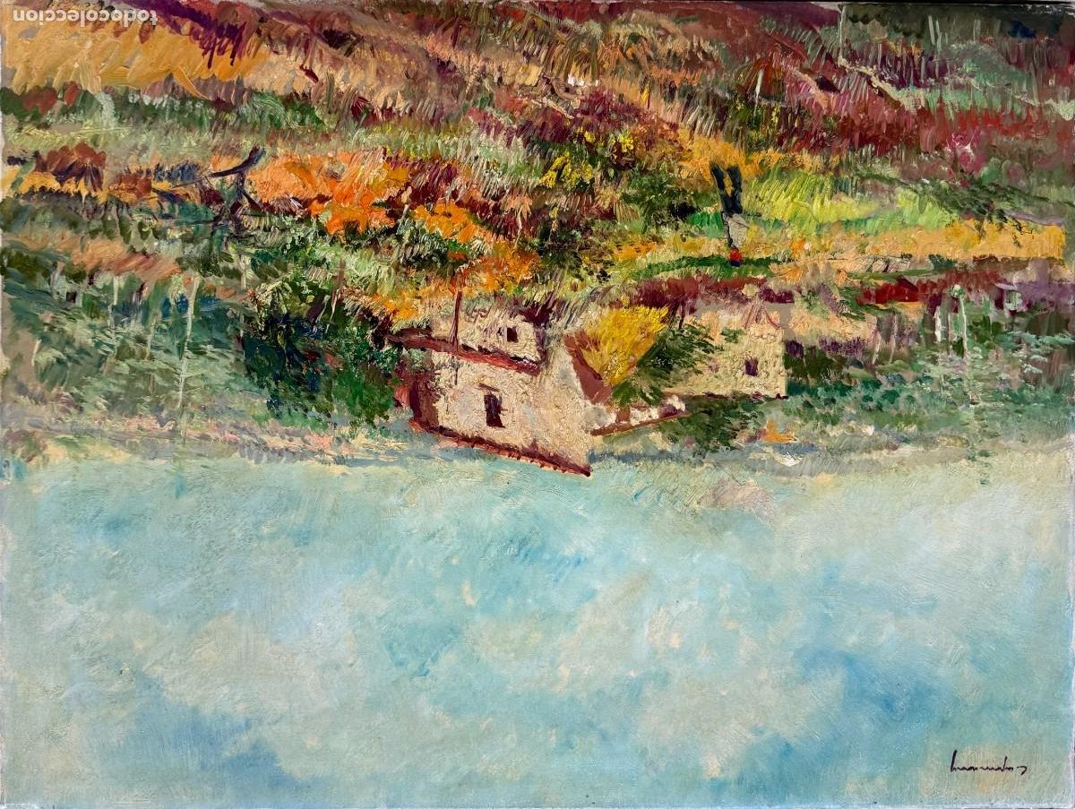 Arte: Ramon de Capmany i de Montaner - Paisaje mediterr&aacute;neo con mas&iacute;a catalana - &Oacute;leo sobre lienzo, 1973