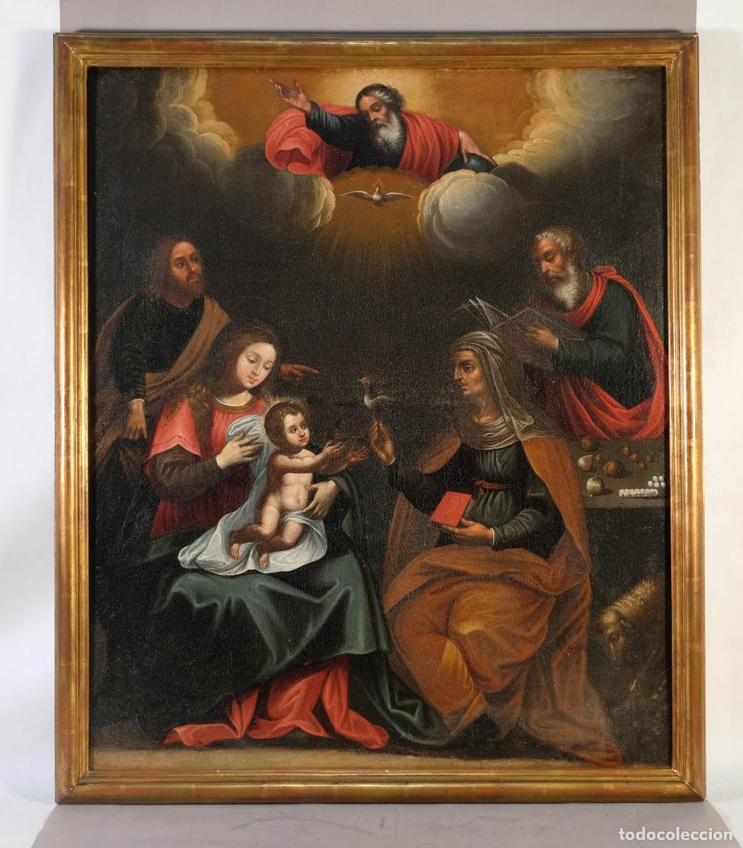 Arte: &Oacute;leo sobre lienzo &rdquo;La Trinidad celestial protege a La Santa Parentela&rdquo; siglo XVII