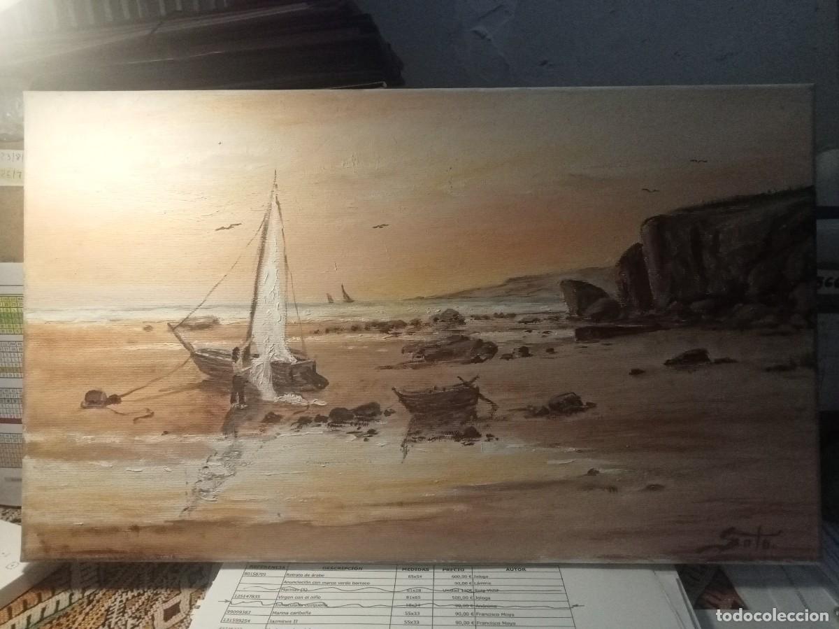 Arte: MARINA ESTILO URGELL. OLEO SOBRE LIENZO 55X33. TONO SEPIA.