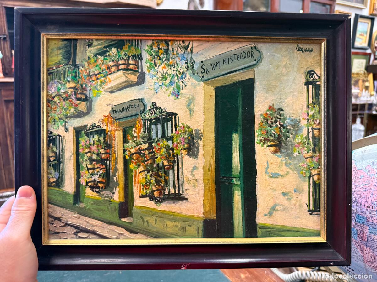 Arte: OLEO SOBRE LIENZO FIRMADO POR ADRIANO - PLAZA TIO DE LA TIZA DE CADIZ - MEDIDA 38X29 CM