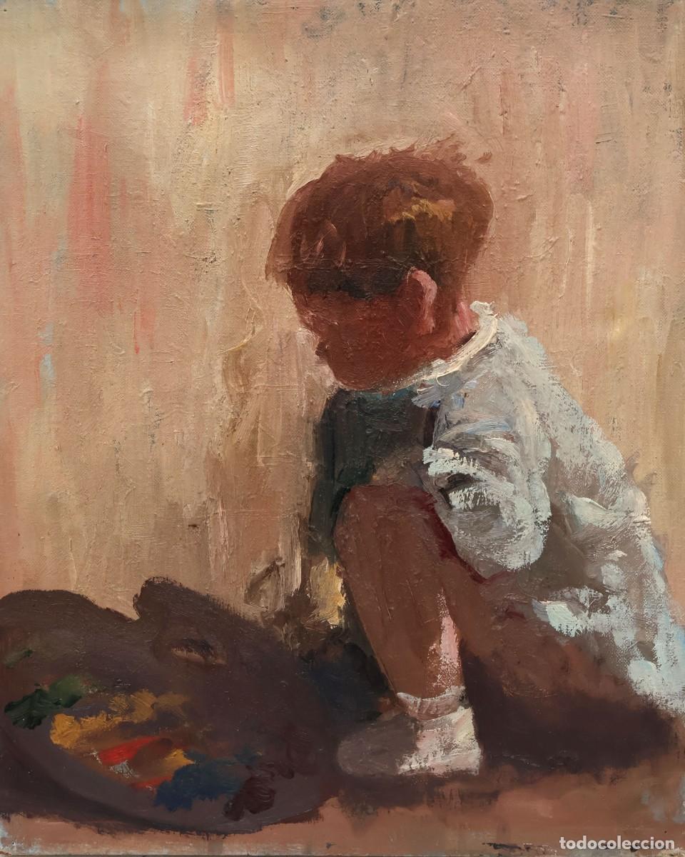 Arte: ANTONI SALA HERRERA (1927-2012) OLEO SOBRE TELA. NI&Ntilde;O CON PALETA DE COLORES