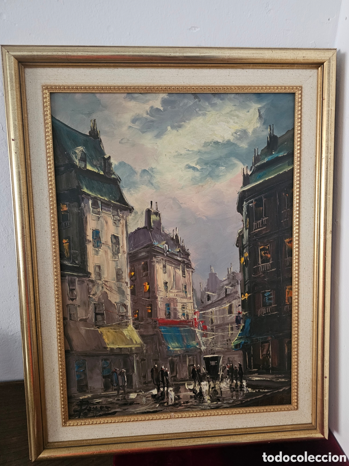 Arte: ​&Oacute;leo sobre lienzo - Paisaje Urbano de Par&iacute;s / Escena Calleparisina - Firmado (Payet o Payes) - E
