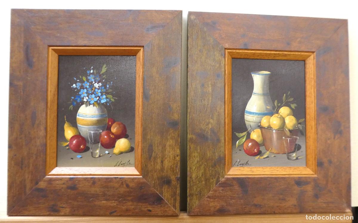 Arte: Bonita pareja de bodegones con marco firmados, la pintura mide 18X13 cm y con marco 31X26 cm.