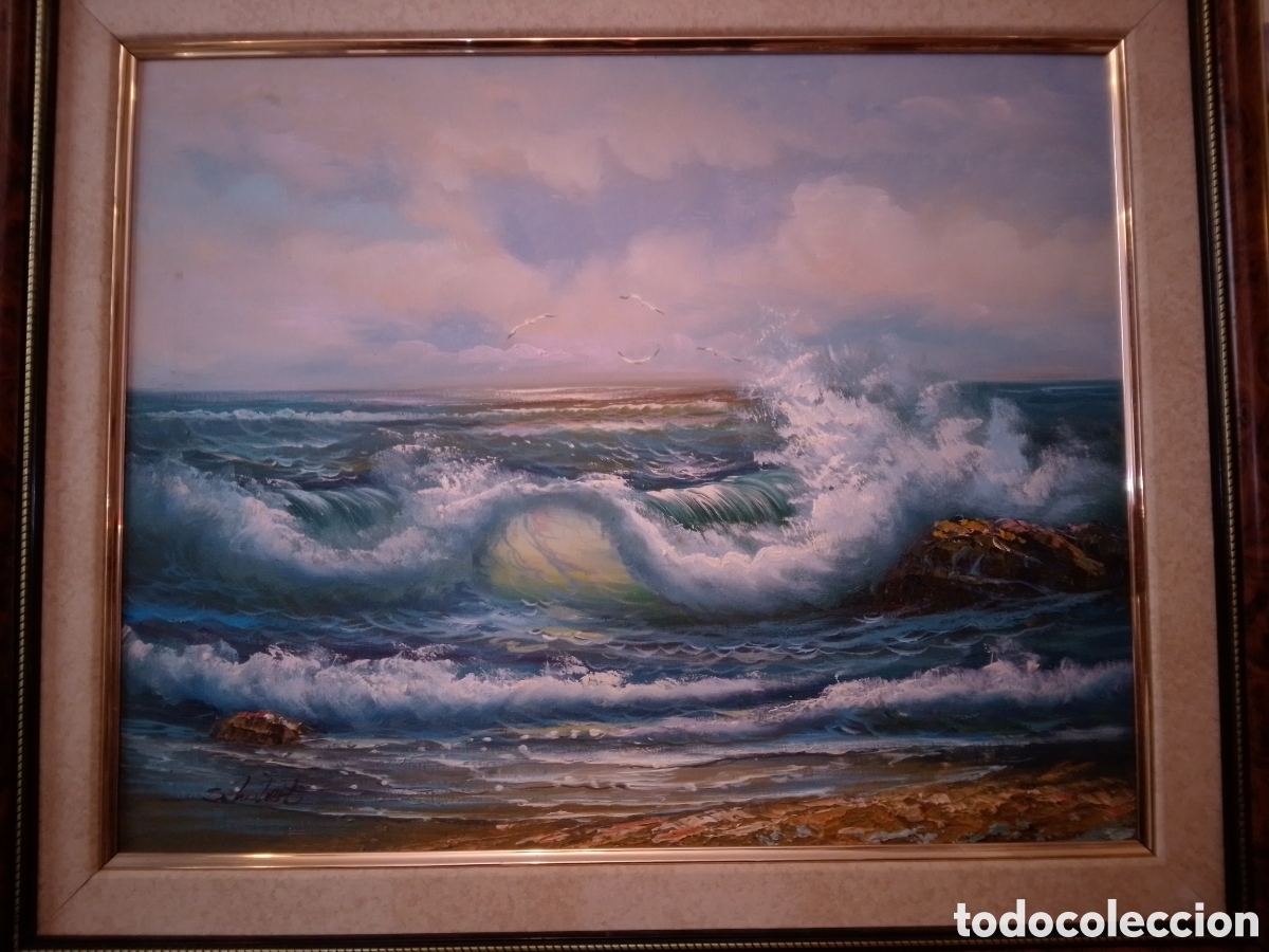 Arte: PAISAJE MARINO. SCHUBERT. OLEO SOBRE LIENZO. 54 x 63 cm.