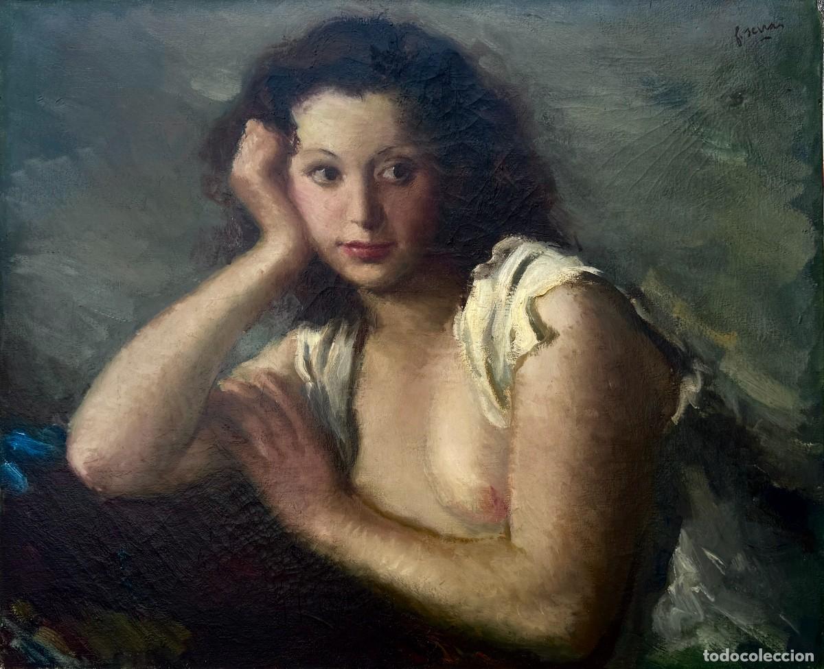 Arte: Francesc Serra Castellet, semidesnudo femenino, &oacute;leo sobre lienzo, 1946, Sala Par&eacute;s