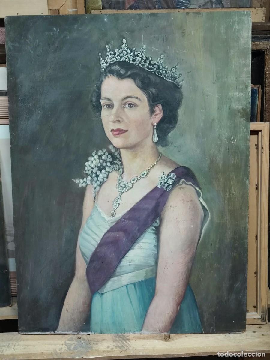 Arte: Cuadro oleo sobre tablex, Isabel II - Reino Unido. An&oacute;nimo medida 94X70 cms. Buena pintura
