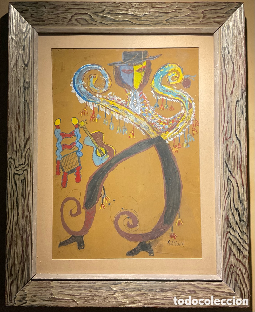 Arte: Obra firmada Rafael Alberti (1902-1999) &ndash; Bailaor flamenco &ndash; &Oacute;leo sobre tabla