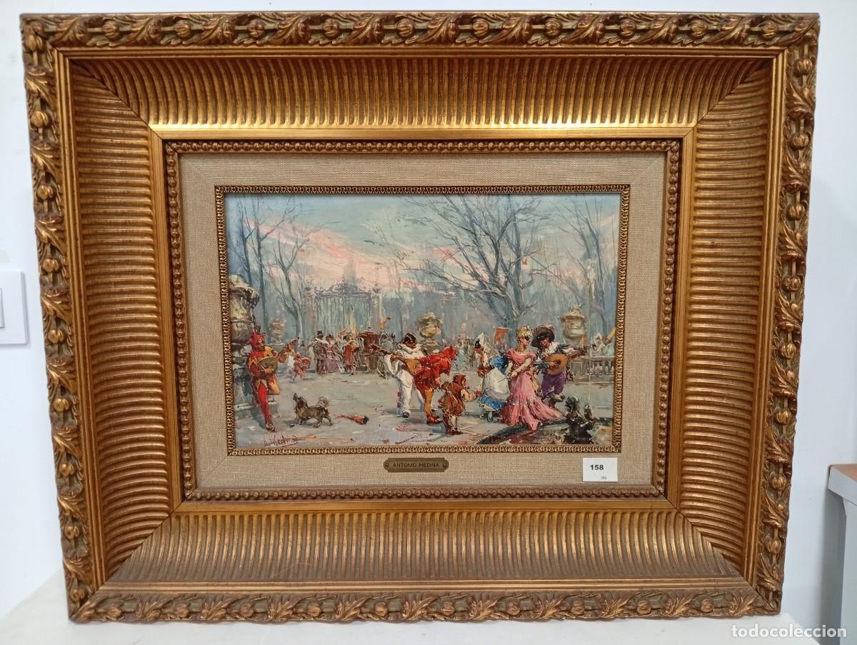 Arte: Antonio Medina, Carnaval oleo sobre tabla 26x 39 cm. Firmado y documentaci&oacute;n