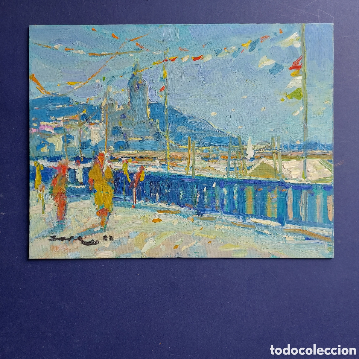 Arte: &rdquo;PASEO MARITIMO DE SITGES&rdquo; OLEO ESCUELA IMPRESIONISTA