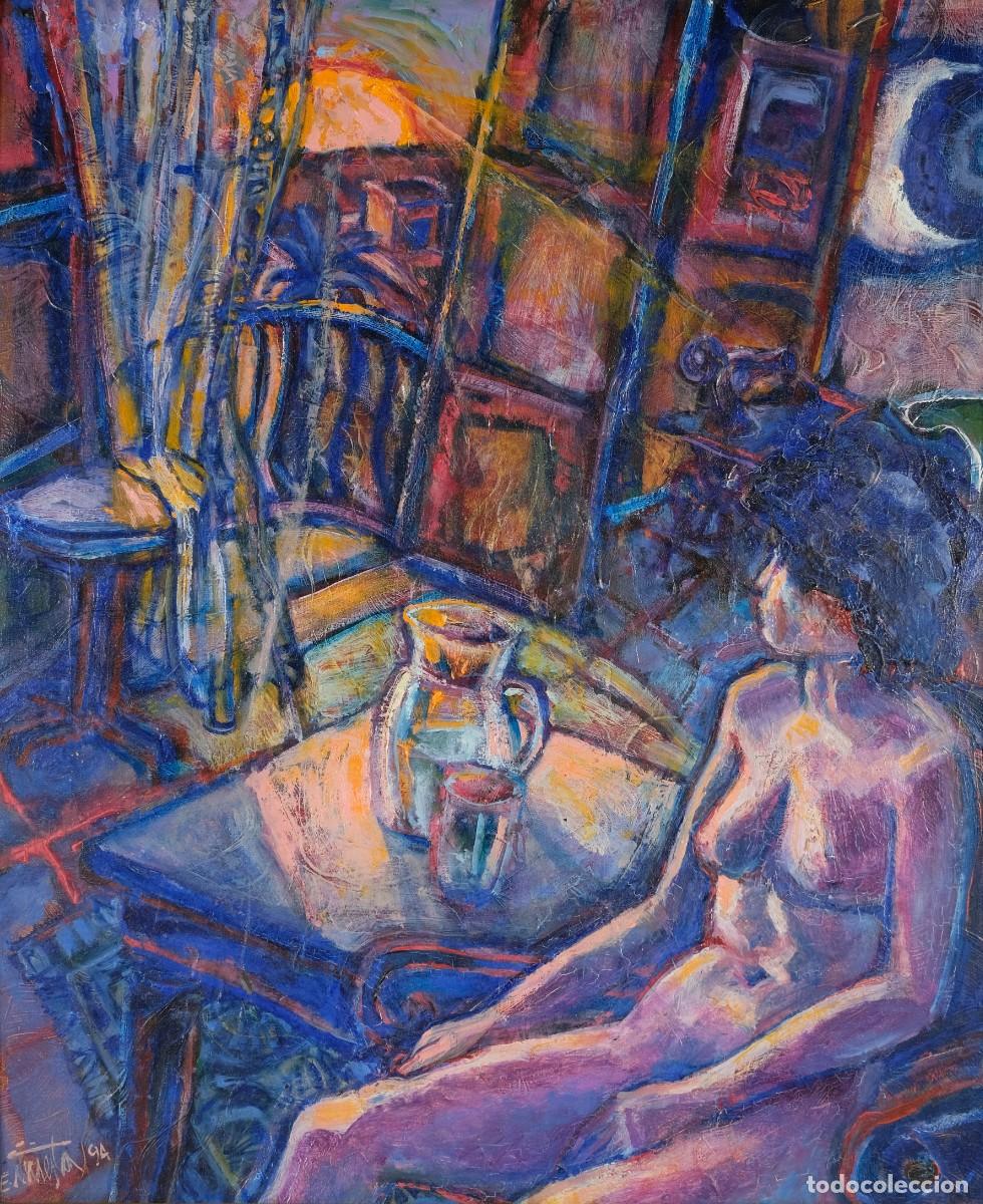 Arte: EDMUNDO INIESTA &Oacute;leo sobre lienzo &rdquo;Mujer en estancia&rdquo; Firmado y fechado 1994.