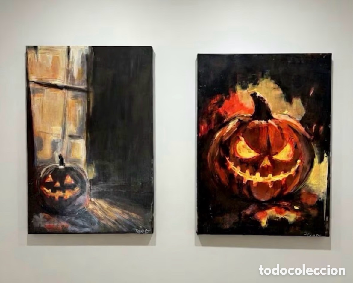 Arte: Pareja de cuadros pintados a mano Halloween