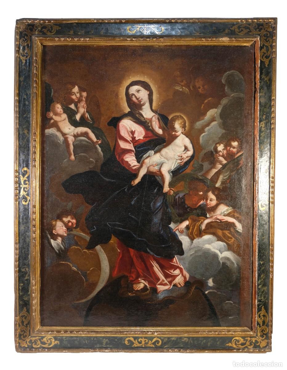 Arte: C&iacute;rculo de CARLO MARATTA (1625-1713) SIGLO XVII. Virgen con ni&ntilde;o y &aacute;ngeles. &Oacute;leo sobre lienzo.