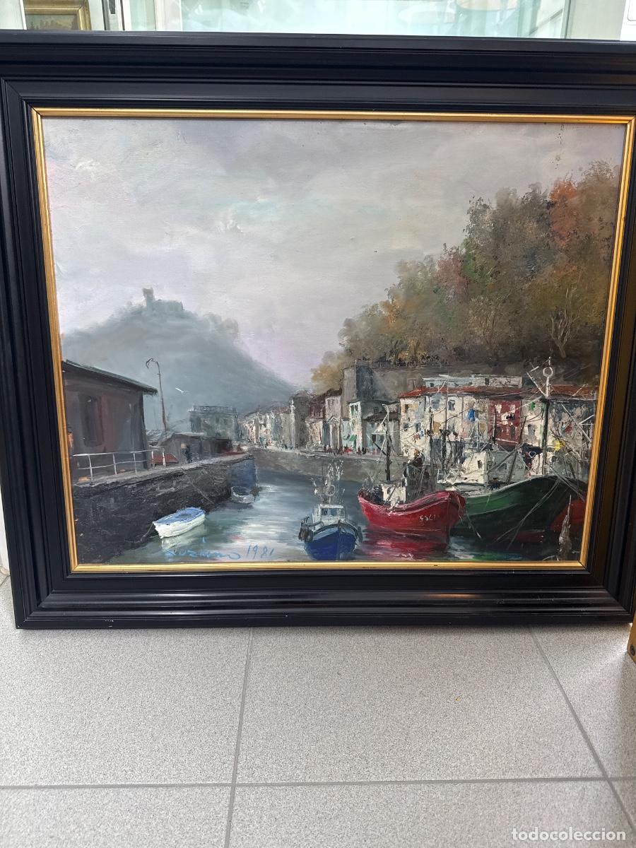 Arte: &Oacute;leo sobre lienzo Vista del puerto de San Sebasti&aacute;n Lucio Ruiz PovedaLuziano, firmado y fechado 1981