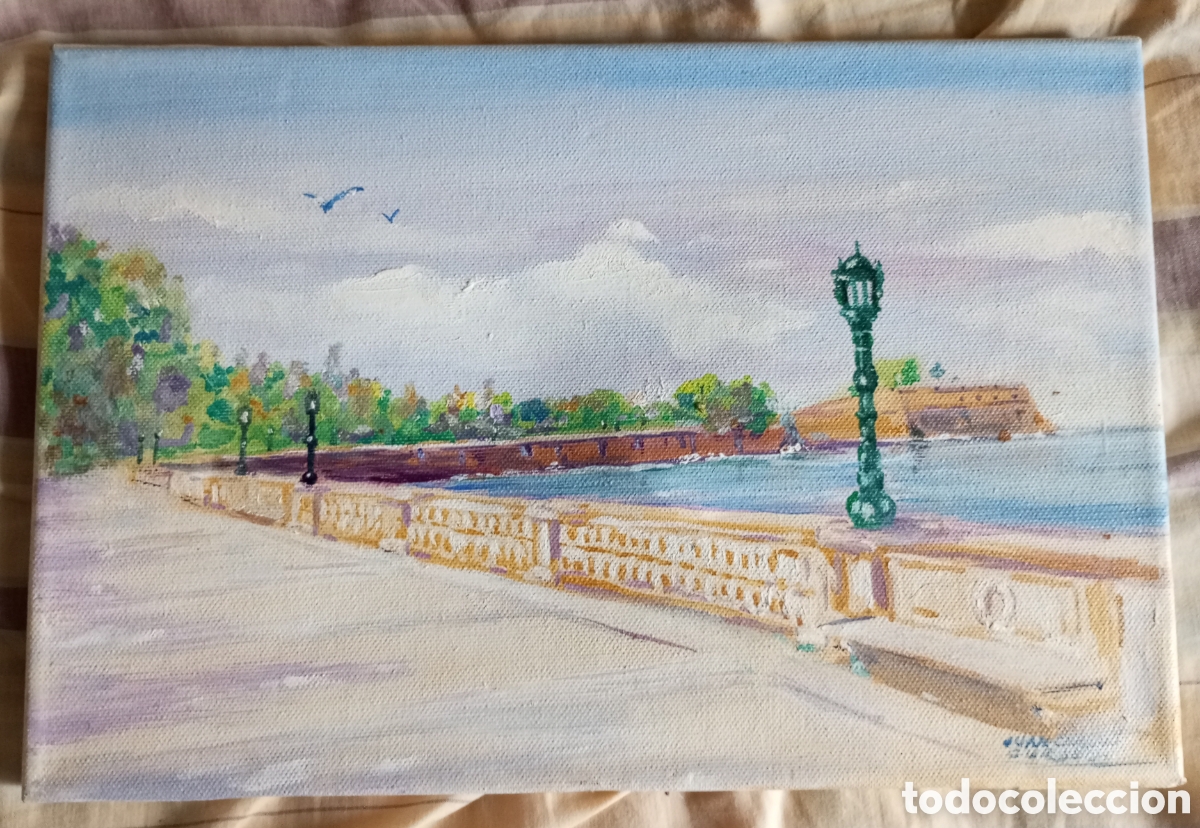 Arte: C&aacute;diz pintura al oleo sobre lienzo del pintor gaditano juan Carlos Curado a&ntilde;o 2000 32x22 cms