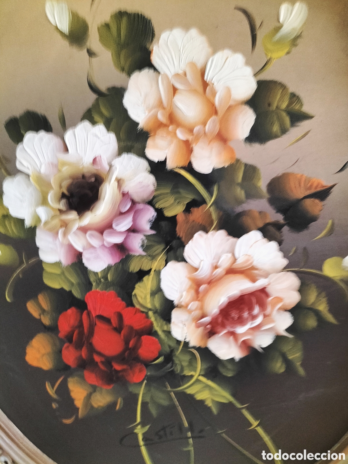 Arte: OLEO SOBRE TABLA - BODEGON FLORAL - - Foto 4