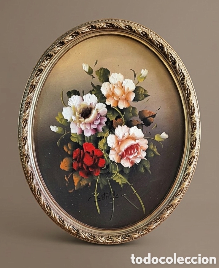 Arte: OLEO SOBRE TABLA - BODEGON FLORAL -