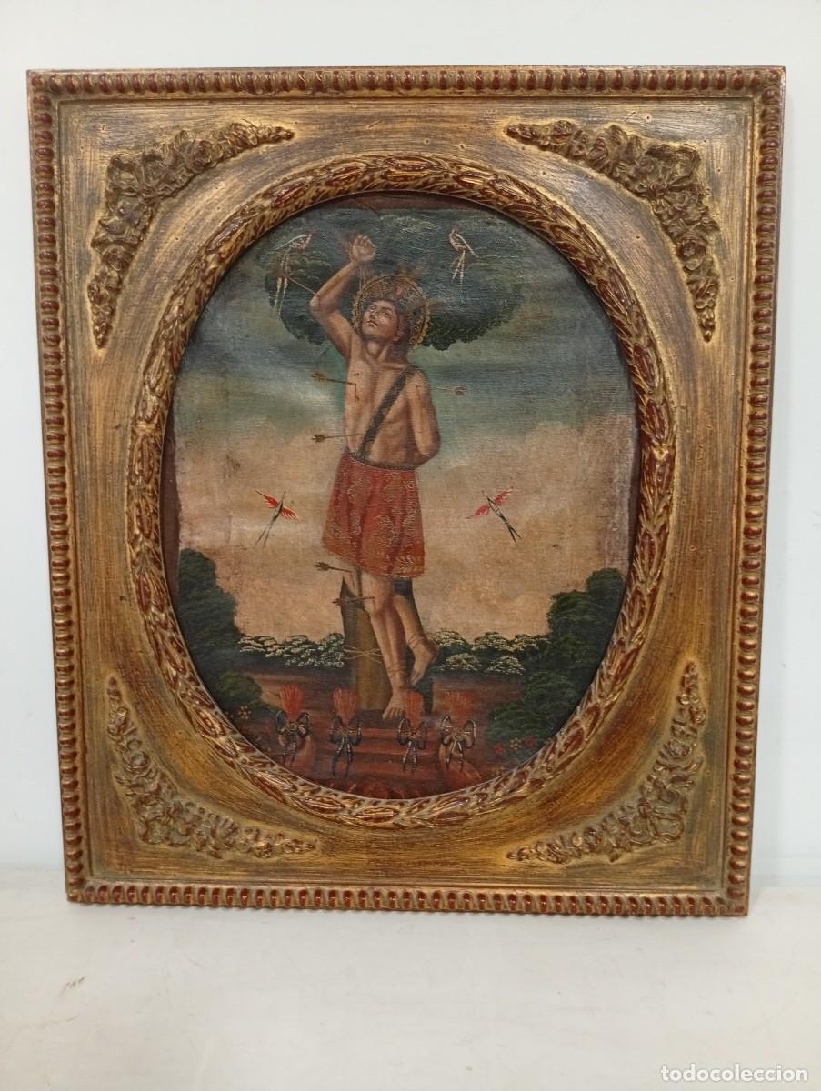 Arte: El martirio de San Sebasti&aacute;n - escuela colonial espa&ntilde;ola. Oleo sobre lienzo. 41 x 33 cm