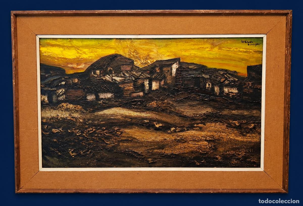 Arte: Ribera Berenguer (Valencia,1935-Castell&oacute;n,2016) &rdquo;Casas de pueblo&rdquo; &oacute;leo sobre tablex (56 x 96) 1968