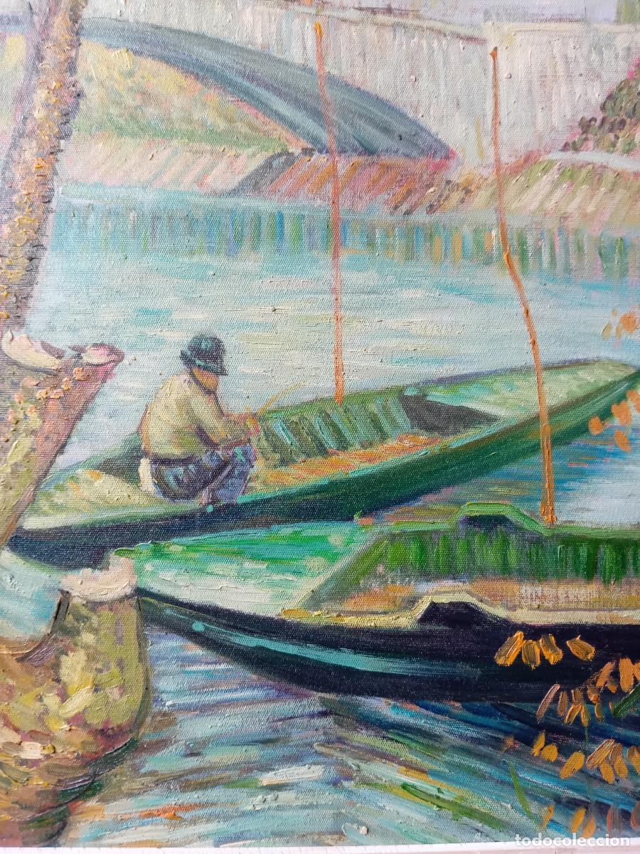 Arte: Pescando en el r&iacute;o, &oacute;leo sobre lienzo - Foto 2