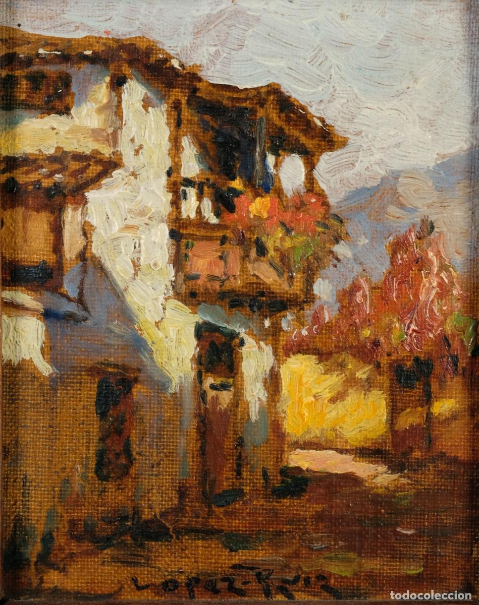 Arte: MANUEL L&Oacute;PEZ RUIZ (1869 &ndash; 1960). Vista casa. &Oacute;leo sobre lienzo pegado a t&aacute;blex. Firmado.