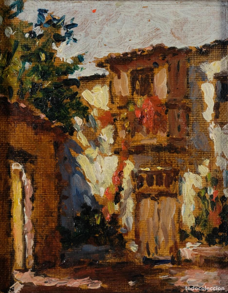 Arte: MANUEL L&Oacute;PEZ RUIZ. Vista casa. &Oacute;leo sobre lienzo pegado a t&aacute;blex. Firmado.
