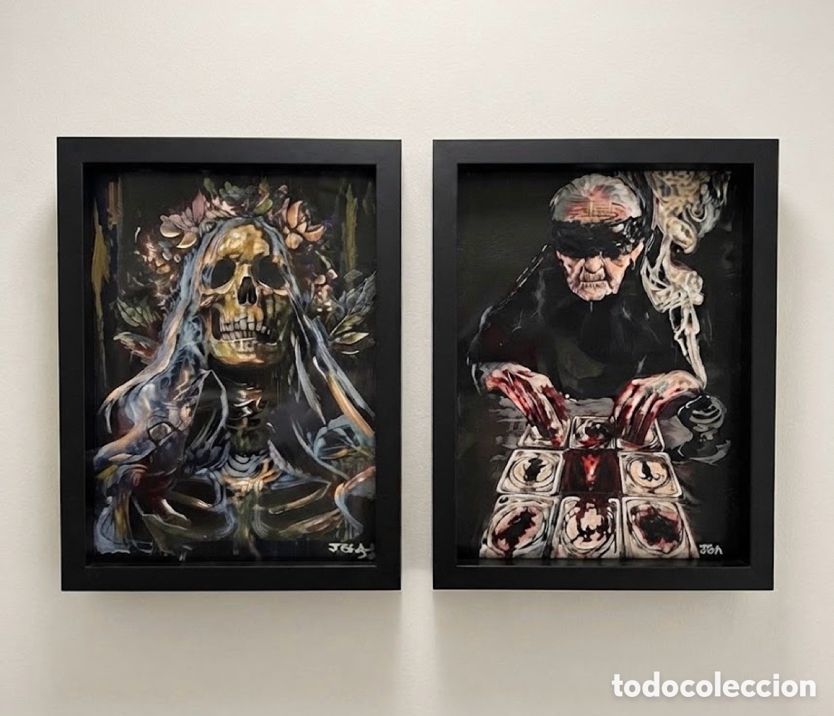 Arte: Pareja de cuadros pintados a mano enmarcados