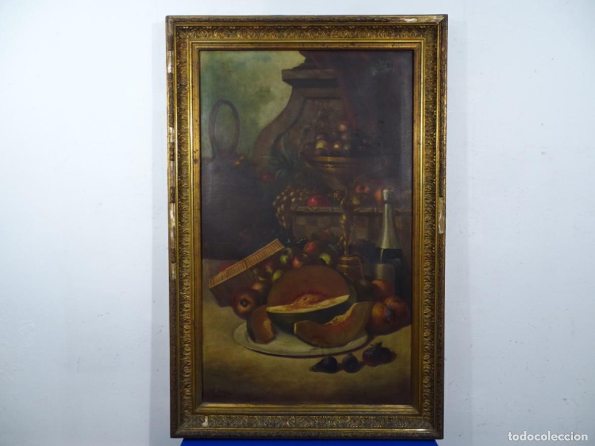 Arte: GRAN OLEO SOBRE TELA FIRMADO R. ANTIGA. BODEGON CON FRUTAS. PRINCIPIO SIGLO XX.