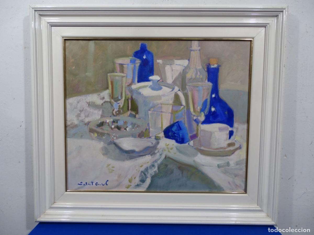 Arte: &Oacute;LEO SOBRE TELA SALUT CAROL. BODEGON. INFLUENCIA DE SU MAESTRO ISIDRE VILASECA.