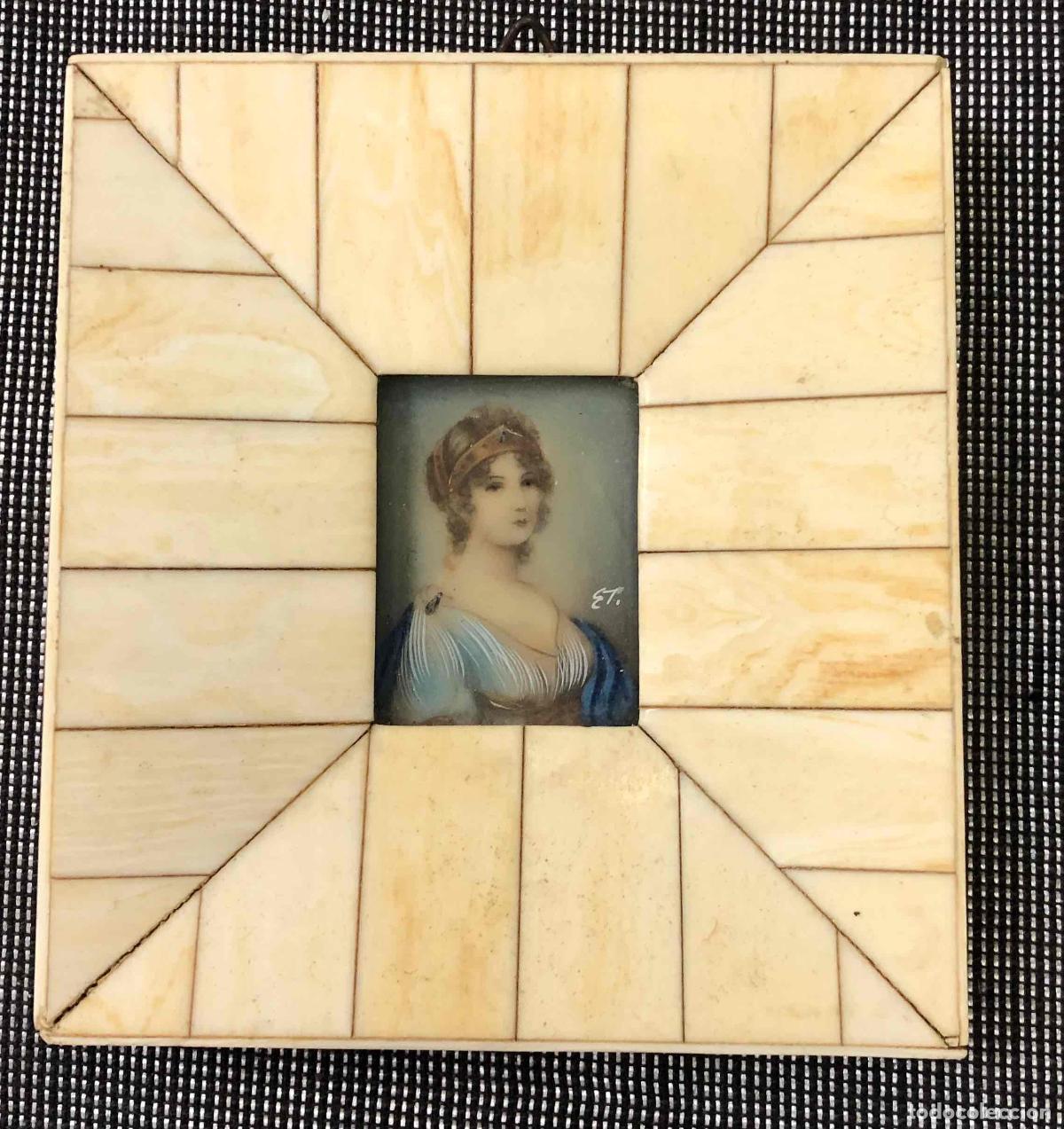 Arte: MINIATURA RETRATO FEMENINO INSPIRACION IMPERIO O ROMANTICA. FIRMADA ET. SIGLO XIX
