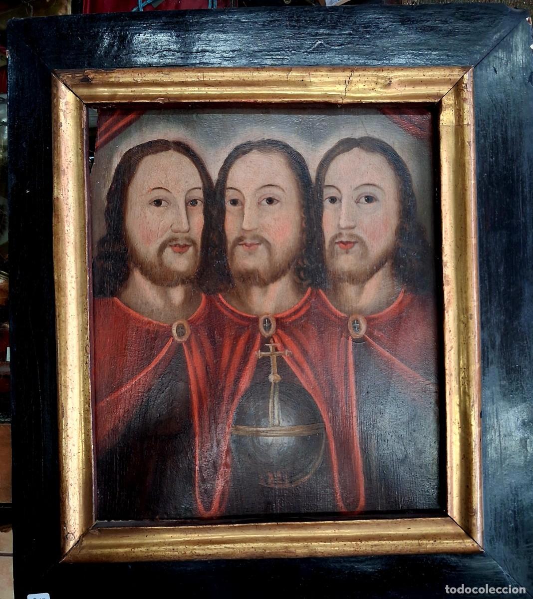 Arte: Escuela europea S.XVII Trinidad Trifacial oleo sobre tabla