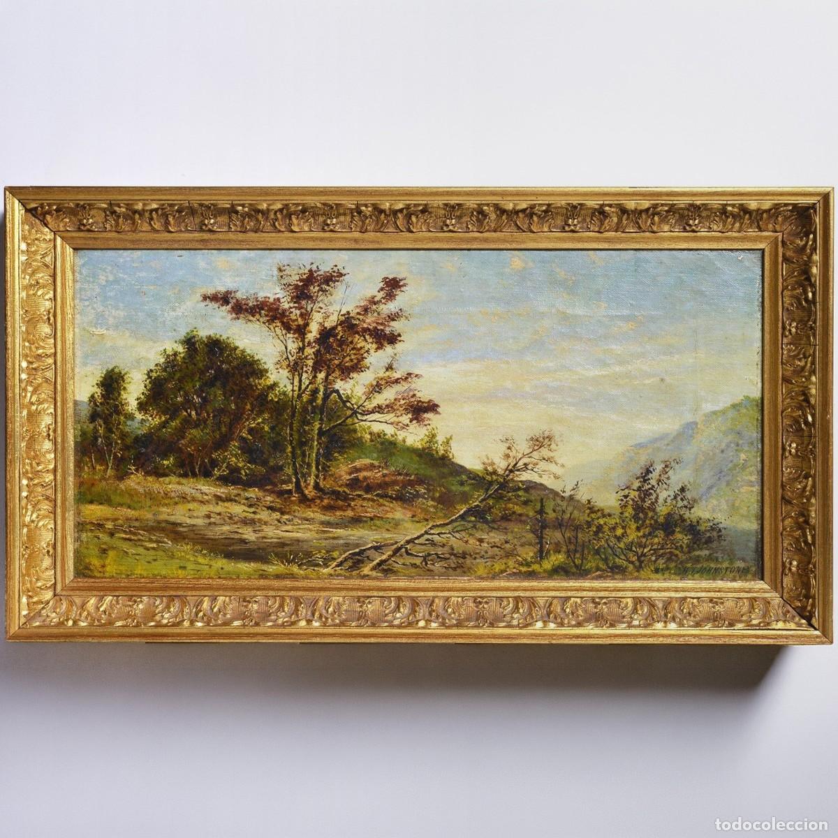 Arte: 19th Century Victorian Romantic Foothills Landscape Oil on Canvas Signed Framed