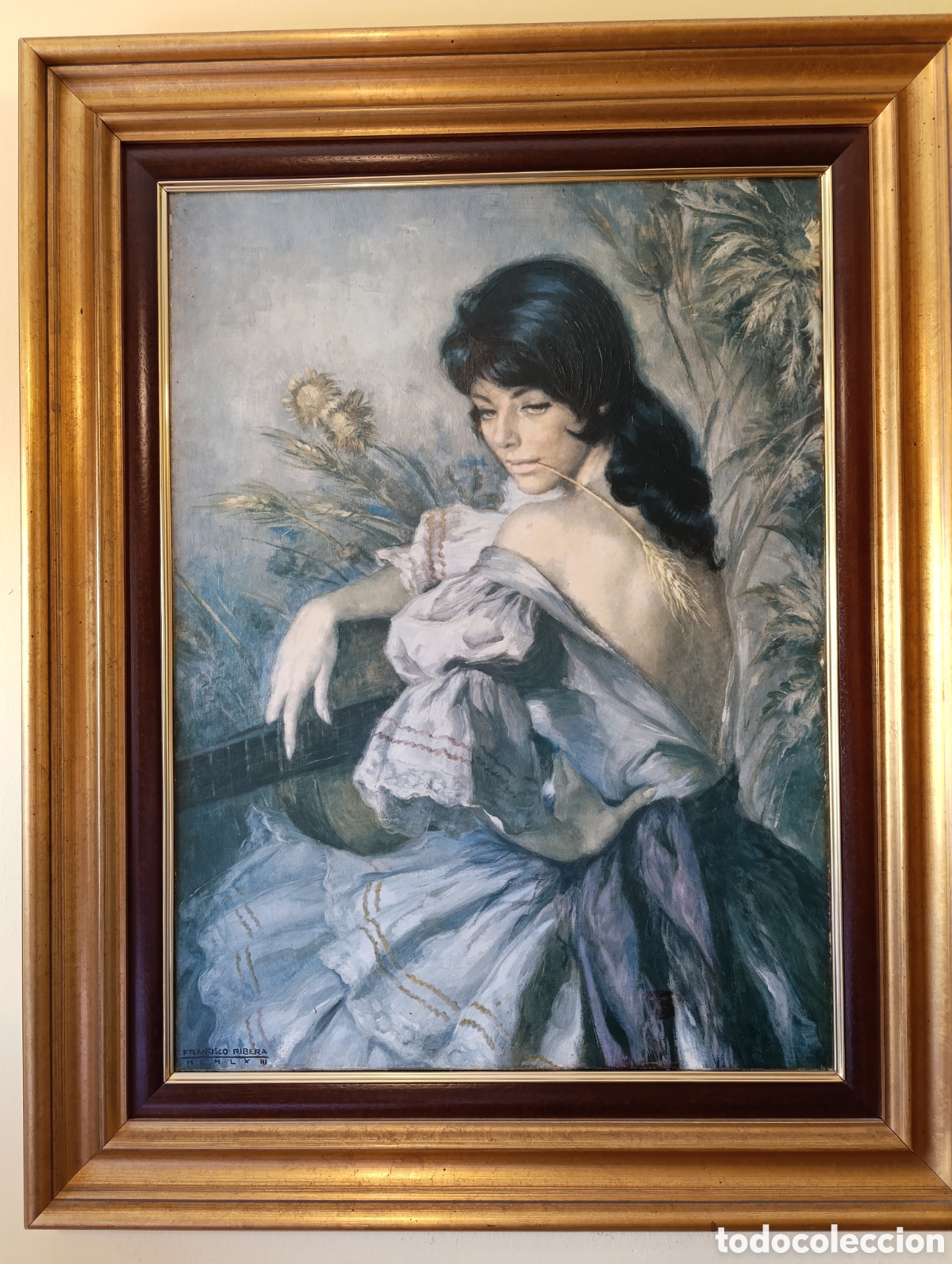 Arte: FRANCISCO RIBERA &ndash; ELEGANTE RETRATO FEMENINO &ndash; &Oacute;LEO SOBRE LIENZO &ndash; FIRMADO &ndash; MARCO DE &Eacute;POCA