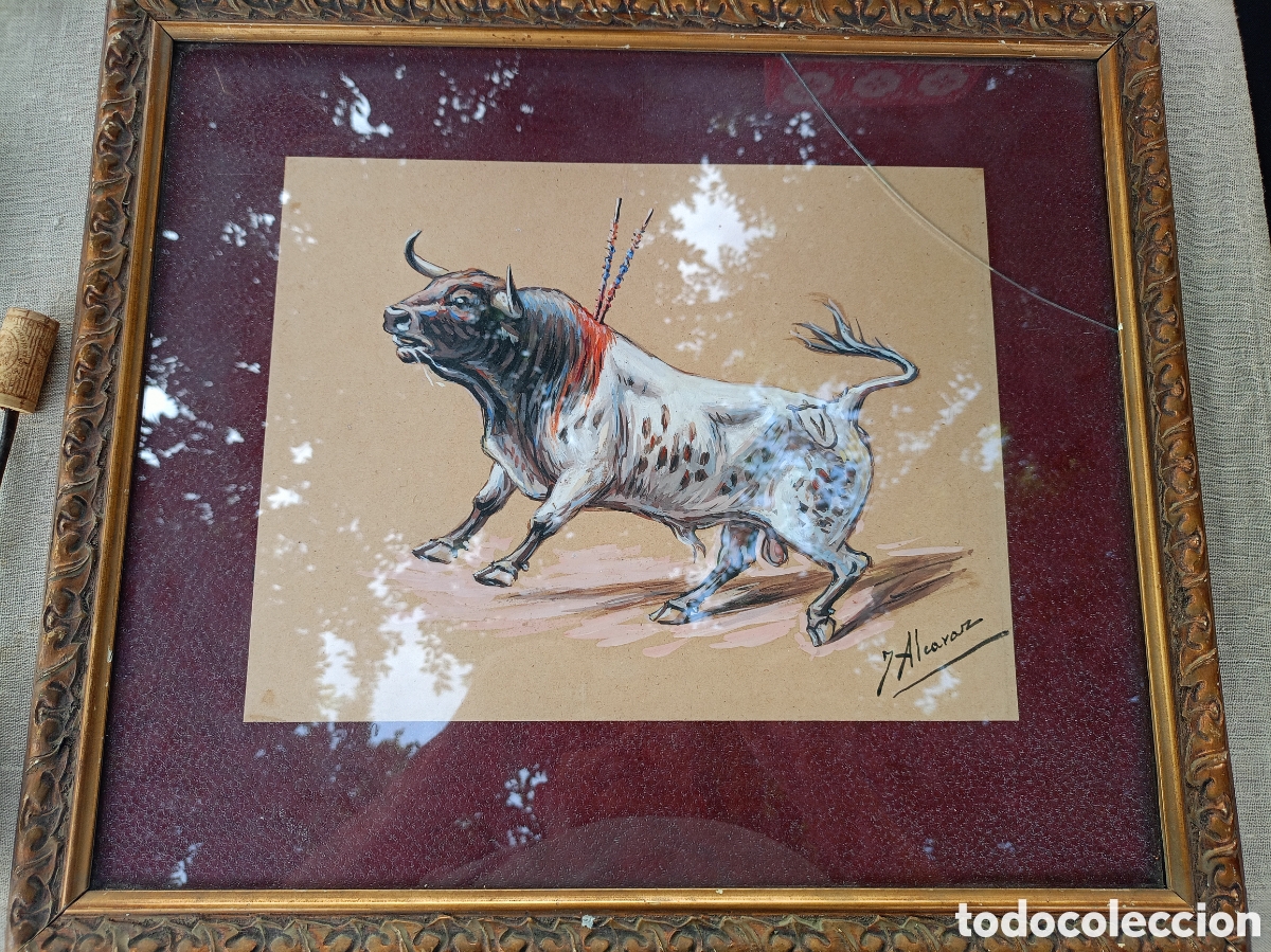 Arte: CUADRO CON TORO DE JULI&Aacute;N ALCARAZ. MURCIA