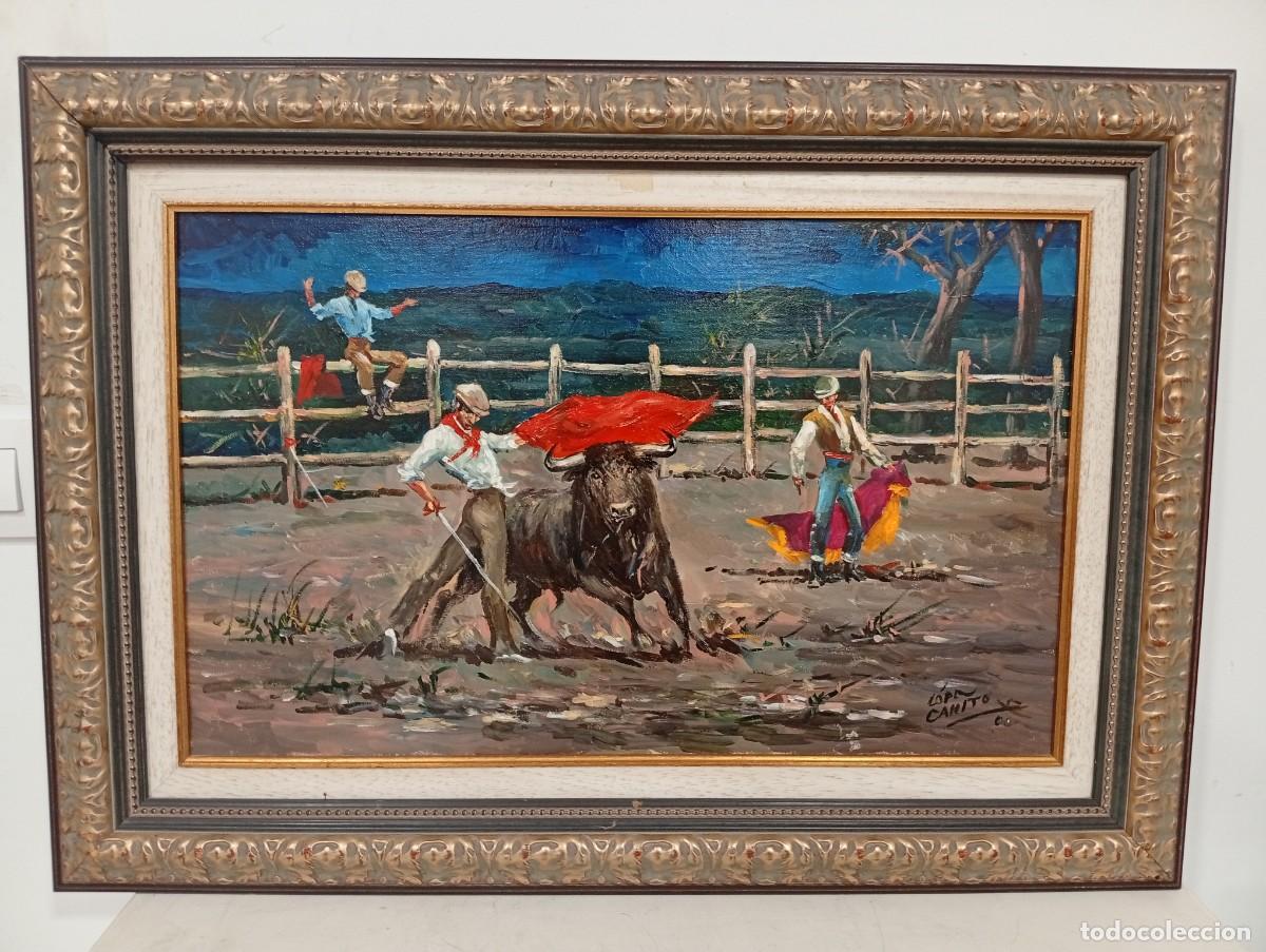 Arte: L&oacute;pez Canito - Escena taurina 80 x 57 cm. Firmado.