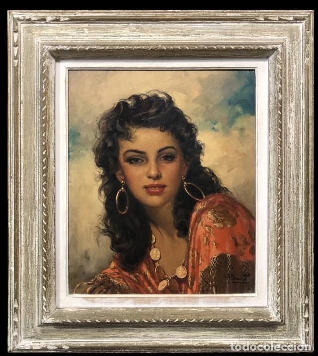 Arte: Magn&iacute;fico retrato de mujer bella con pendientes - Andr&eacute; David (1895-1973) - Za&iuml;da