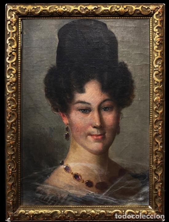 Arte: Retrato de una dama elegante con joyas - Escuela francesa (c. 1820)
