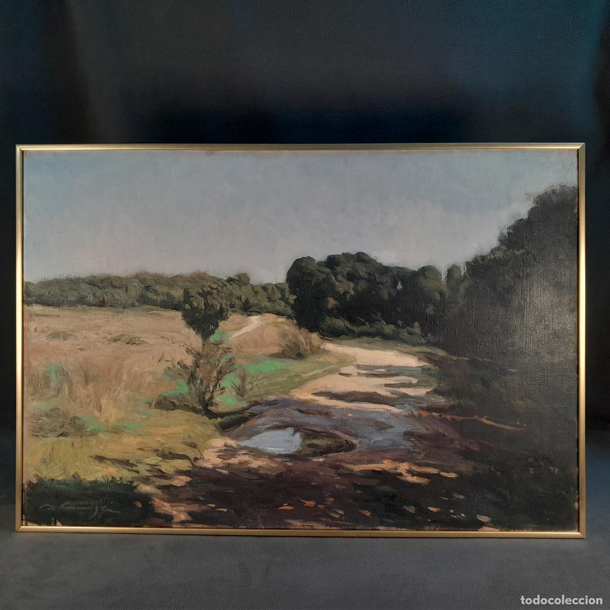 Arte: B-1951. PAISAJE CON CAMINO Y CHARCAS. &Oacute;LEO SOBRE LIENZO. MEDIADOS DEL S.XX
