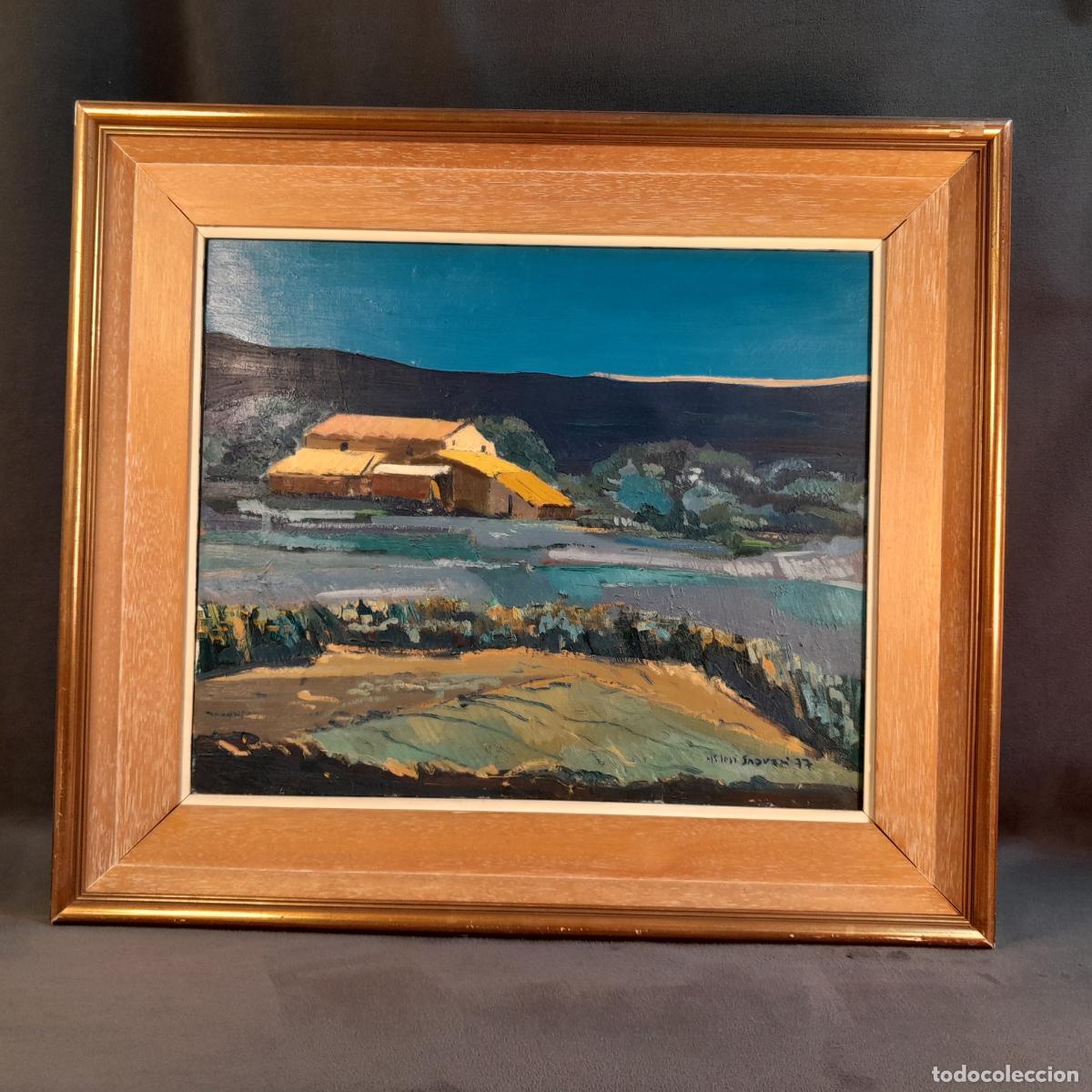 Arte: B-1956. PAISAJE RURAL DE CASAS Y MONTES, &Oacute;LEO SOBRE LIENZO DE ESCUELA CATALANA. A&Ntilde;O 1977