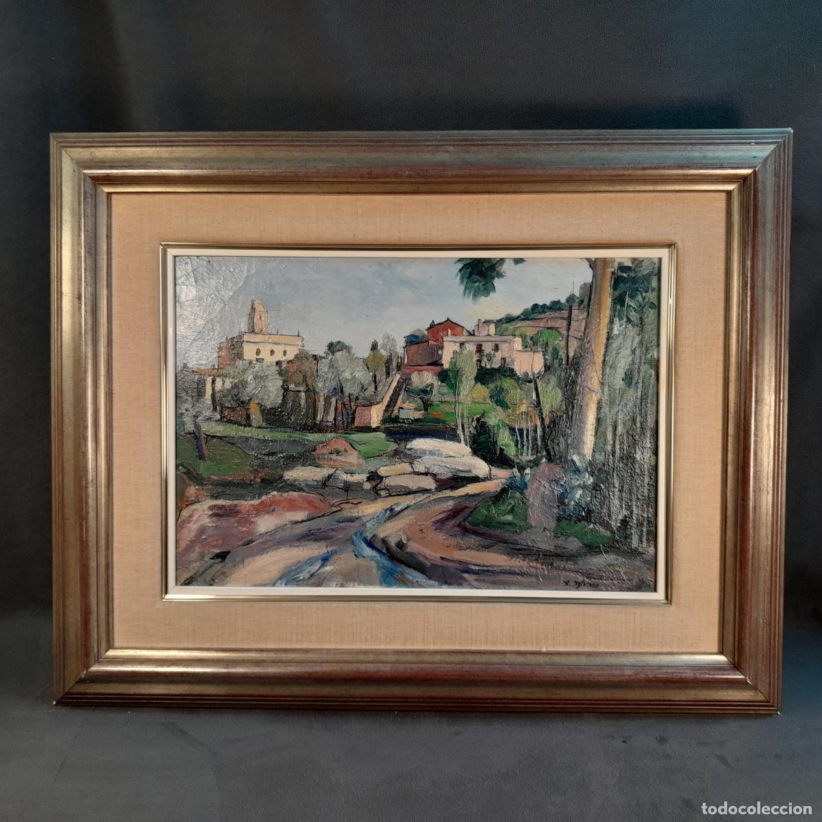 Arte: A-572. PINTURA &Oacute;LEO SOBRE LIENZO PAISAJE CON ARQUITECTURA Y CAMINO FIRMADO A. IGLESIAS. S. XX