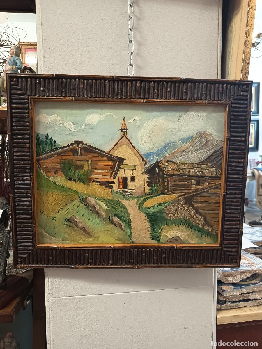 Arte: Antiguo &Oacute;leo sobre tabla Aldea