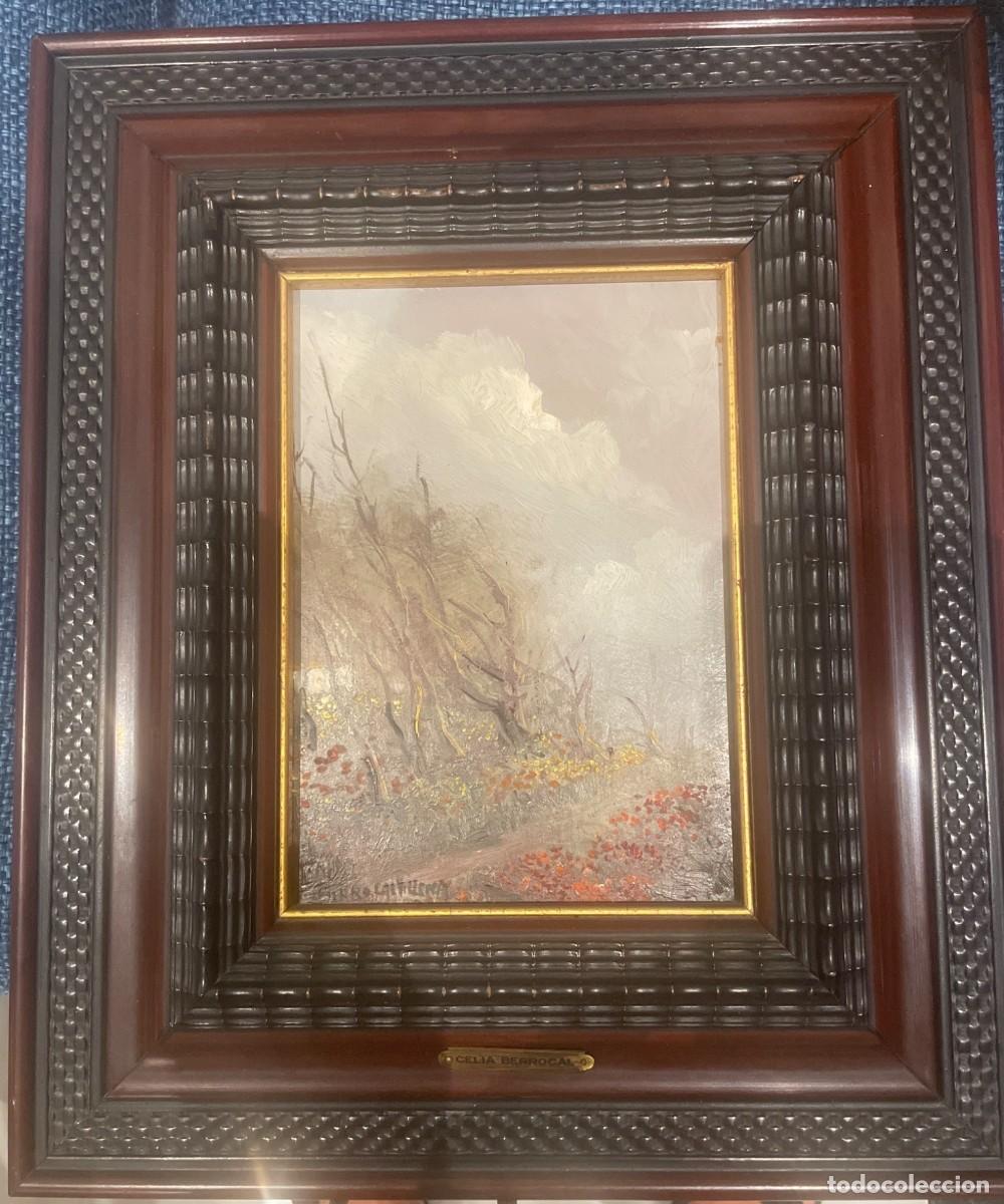 Arte: Celia Berrocal Villena &ndash; &Oacute;leo sobre tabla &ndash; Paisaje con flores &ndash; M&aacute;laga &ndash; Firmado