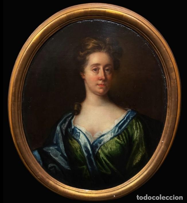 Arte: Elegante retrato de una dama de la corte con vestido - Godfrey Kneller (1646-1743), al estilo de