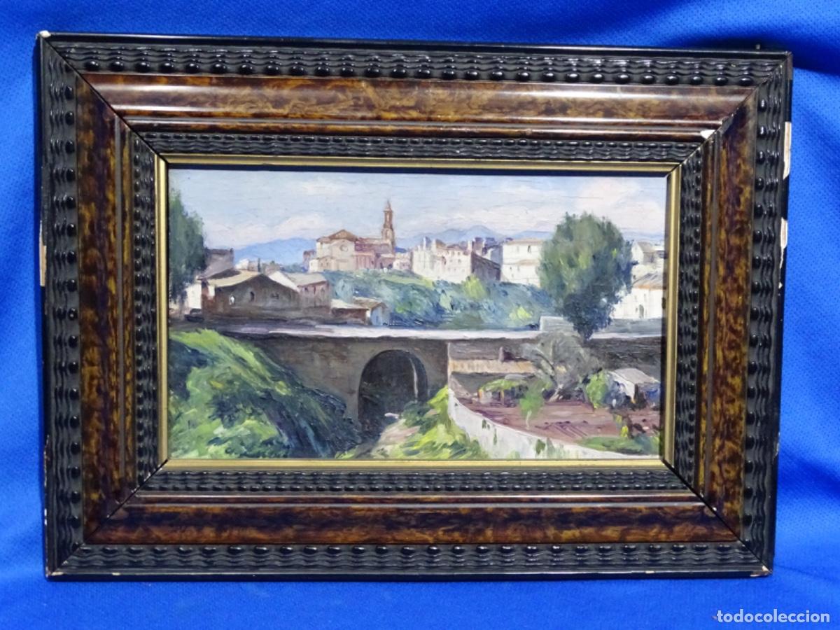 Arte: &Oacute;LEO SOBRE TABLA PUEBLO POR DETERMINAR. ANTONI LLOBET. CAMP DE TARRAGONA?
