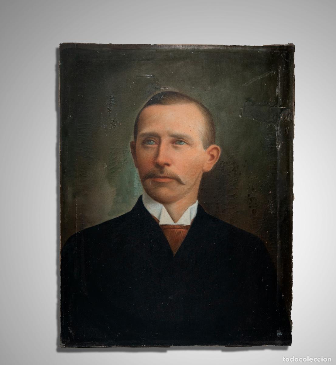 Kunst: Retrato Masculino de &Eacute;poca al &Oacute;leo sobre Lienzo, Caballero de la &Eacute;poca Victoriana / Eduardiana
