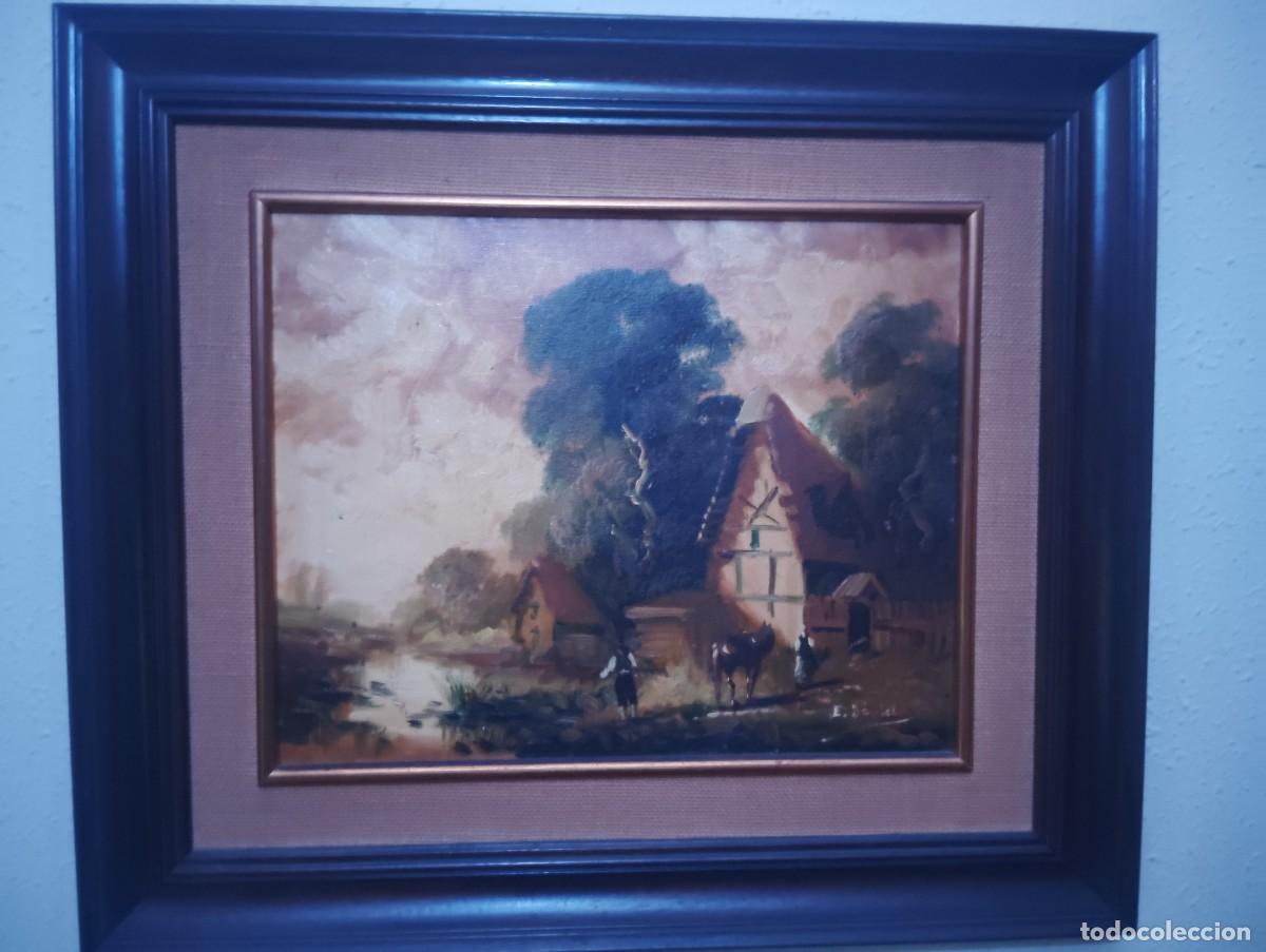 Arte: Pareja de &oacute;leos sobre lienzo - paisajes escuela holandesa - firmados E. Daniel - 60&times;50