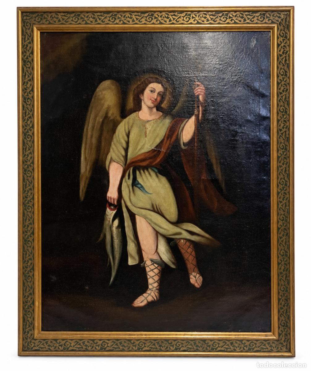 Arte: ANTIGUO ARCANGEL SAN RAFAEL - SIGLO XVIII - OLEO TELA - 1,41 X 1,11 CM