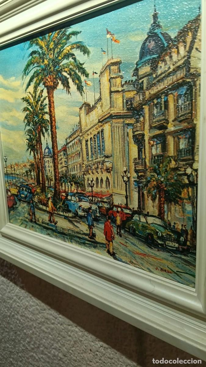 Arte: &Oacute;leo sobre Madera J. Bir&oacute;n - Paseo Mar&iacute;timo Vintage (C.1970). Enmarcaci&oacute;n Galer&iacute;as Costa.